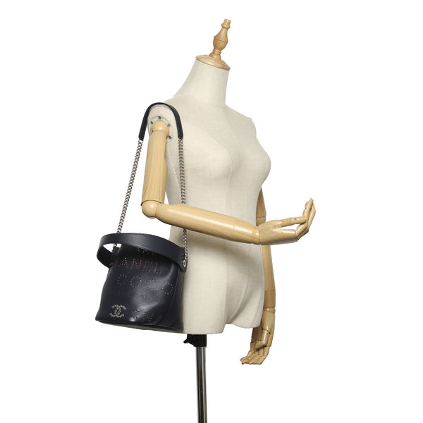 Eyelets Logo Leather Bucket Bag