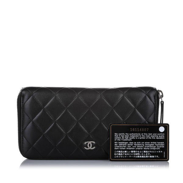 CC Timeless Zip Around Lambskin Leather Long Wallet