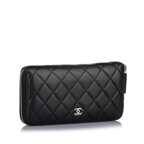 CC Timeless Zip Around Lambskin Leather Long Wallet