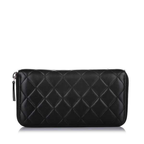 CC Timeless Zip Around Lambskin Leather Long Wallet