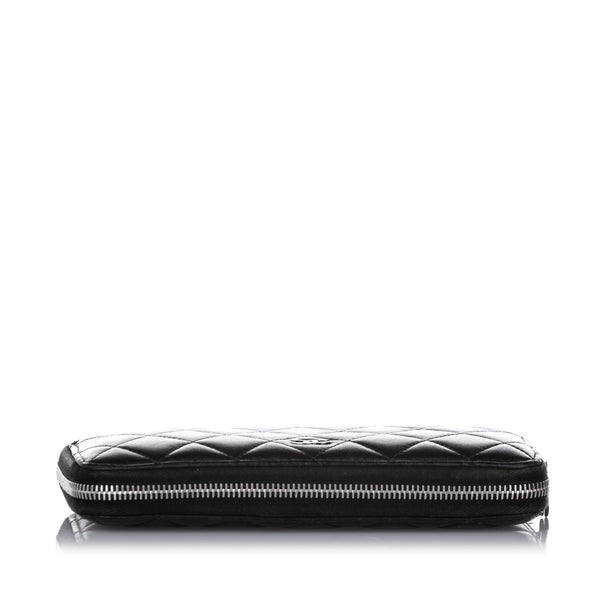 CC Timeless Zip Around Lambskin Leather Long Wallet