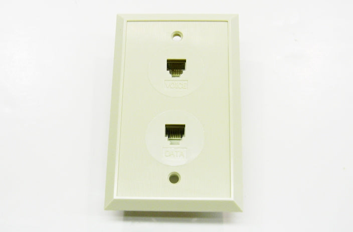 Datcom Realm RJ12 (6P6C) dual ivory screw terminal faceplate