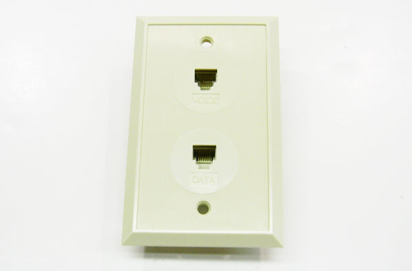 Datcom Realm RJ12 (6P6C) dual ivory screw terminal faceplate