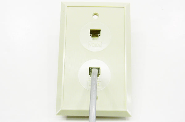 Datcom Realm RJ12 (6P6C) dual ivory screw terminal faceplate