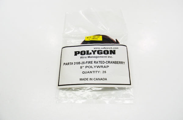 Polygon 3105-X-25-FR 5 inch cranberry plenum Velcro cable tie