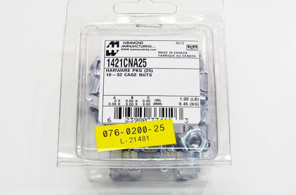 Hammond 1421CNA25 10-32 cage nuts 25 per pack