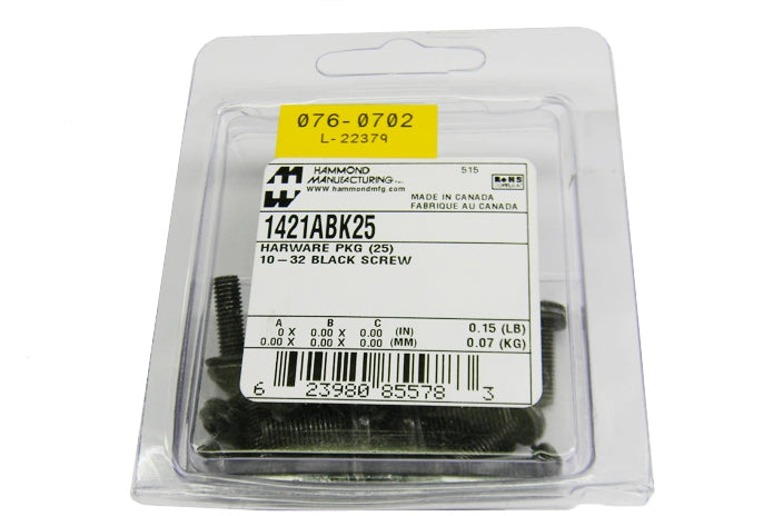 Hammond 1421ABK25 10-32 black rack screw 25 per pack