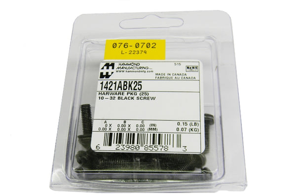 Hammond 1421ABK25 10-32 black rack screw 25 per pack