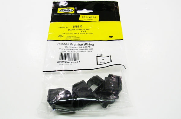 Hubbell SFBB10 black keystone faceplate blank insert 10 pack