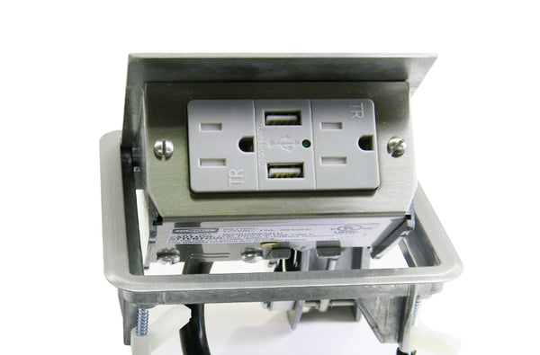 Hubbell WSBUSB2X2ALU 2x2 USB work surface aluminum pop up box