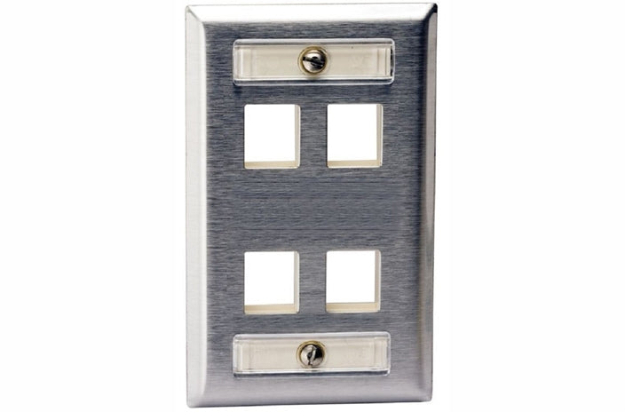 Hubbell SSFL14 4 port keystone wall mount faceplate stainless steel