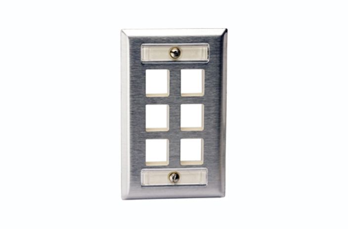 Hubbell SSFL16 6 port keystone wall mount faceplate stainless steel