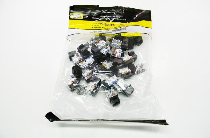 Hubbell HXJ6BK25 RJ45 Ethernet Cat6 black keystone jack 25 pack