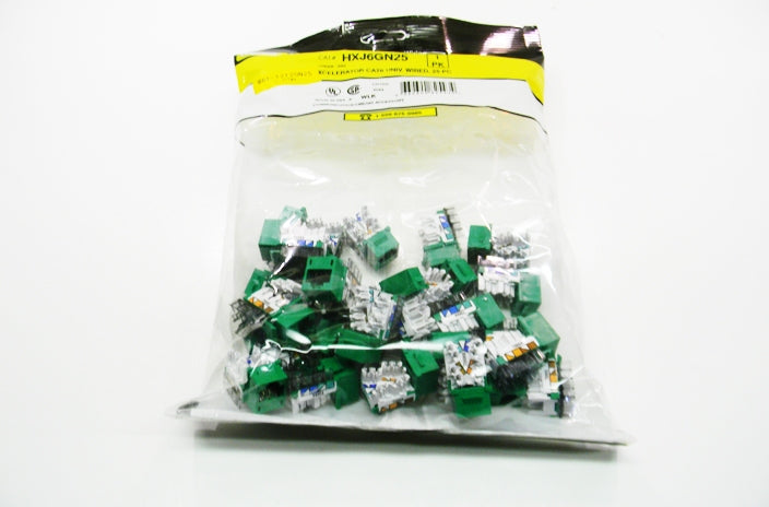 Hubbell HXJ6GN25 RJ45 Ethernet Cat6 green keystone jack 25 pack