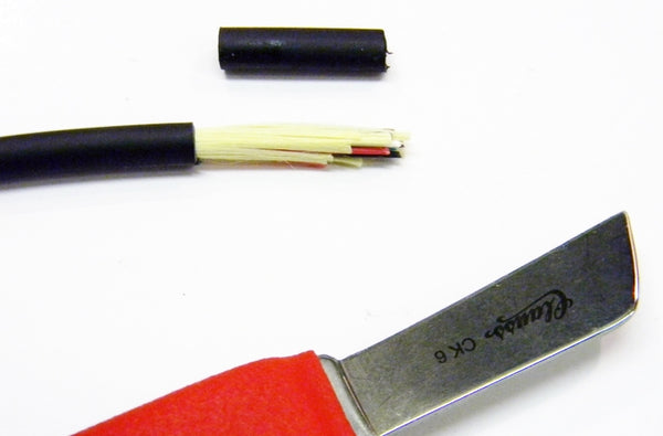 Clauss/Ripley splicers knife with red cushioned handle.