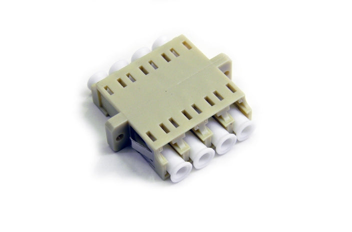 Datcom Realm LC SM/MM female to female beige quad adapter.