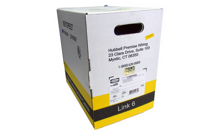 Hubbell HC6RPEBK Cat6 4 pair UTP black plenum ethernet cable
